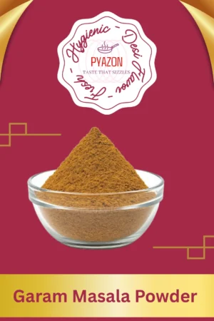 Pyazon Garam Masala Powder – Premium blend of aromatic ground spices in a resealable pack, ideal for enhancing flavor in curries and traditional recipes.