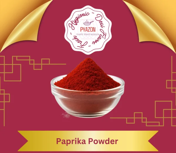 Paprika powder in a bowl with wooden spoon and scattered red pepper flakes – Pyazon spice collection
